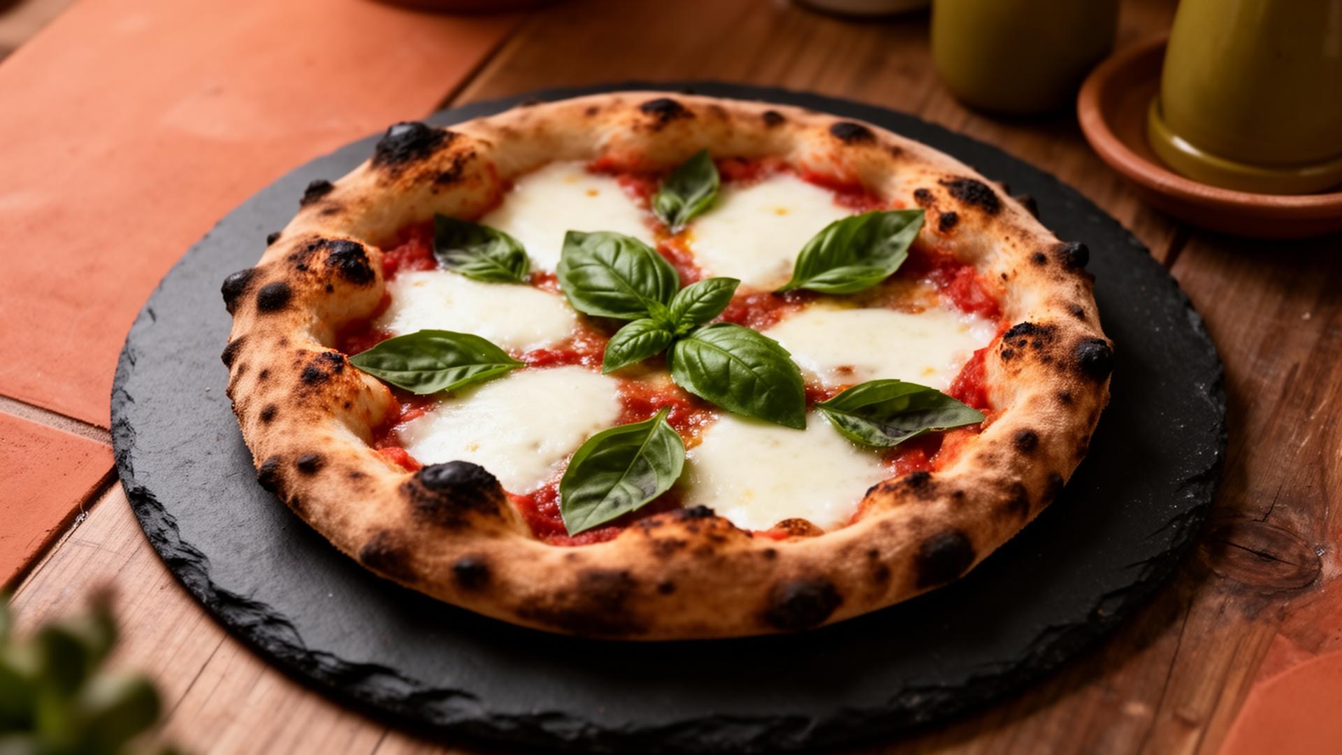 Margherita pizza on slate